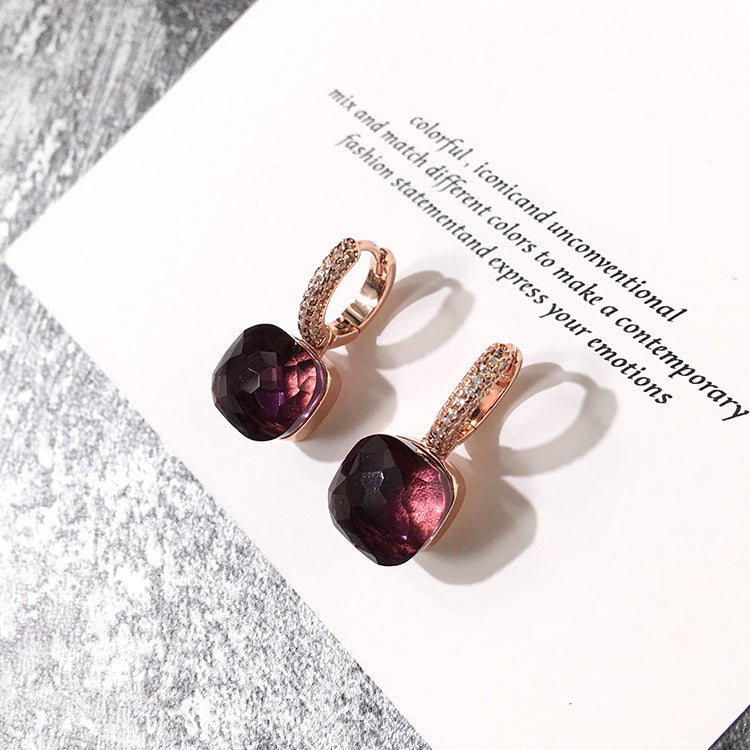 Women's Candy Color Earrings - Platinum-Plated with Transparent Zircon Crystals