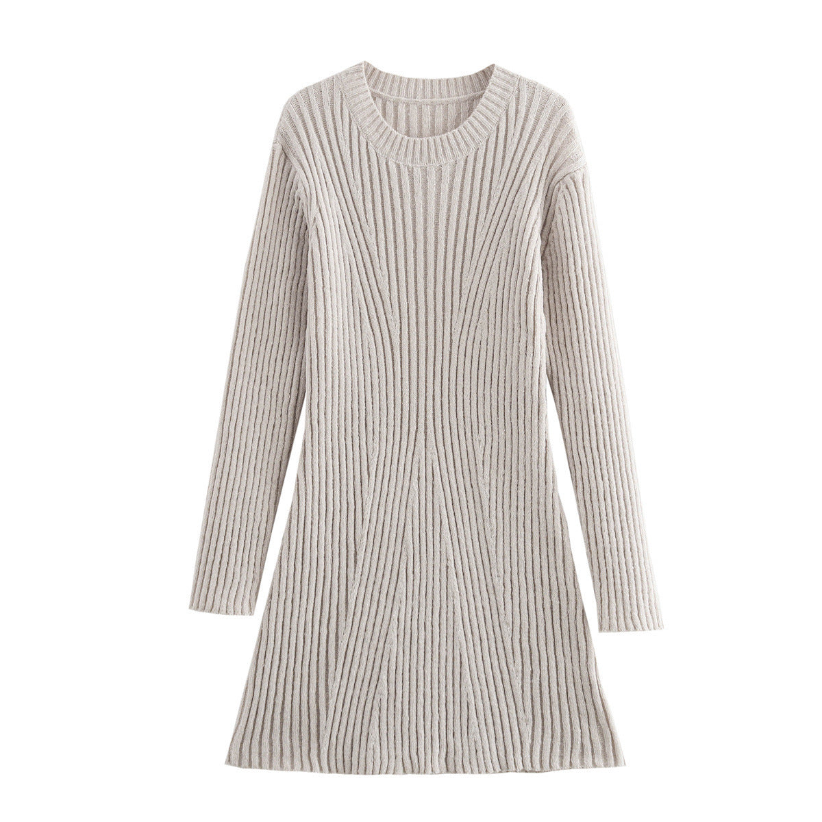 Solid Ribbed Knitted Dress Fall And Winter Slim-fit