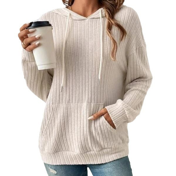 Drawstring Long-sleeved Hooded Sweatshirt With Pocket