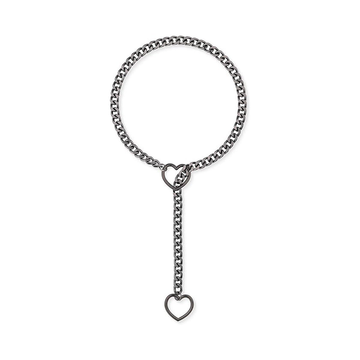 Stainless Steel Lariat Heart Necklace | Heavy Ring Cuban Long Chain Punk Rock Slipchain Choker Collar for Women & Men