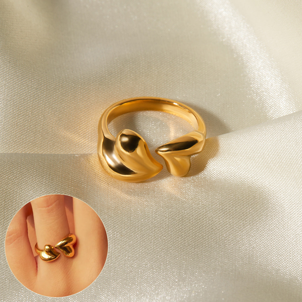 Women's Asymmetric Heart Open Ring - Stainless Steel Romantic Valentine's Day Gift