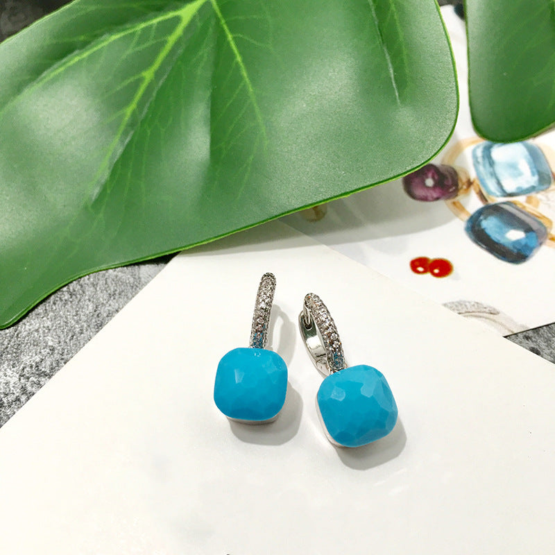 Women's Candy Color Earrings - Platinum-Plated with Transparent Zircon Crystals