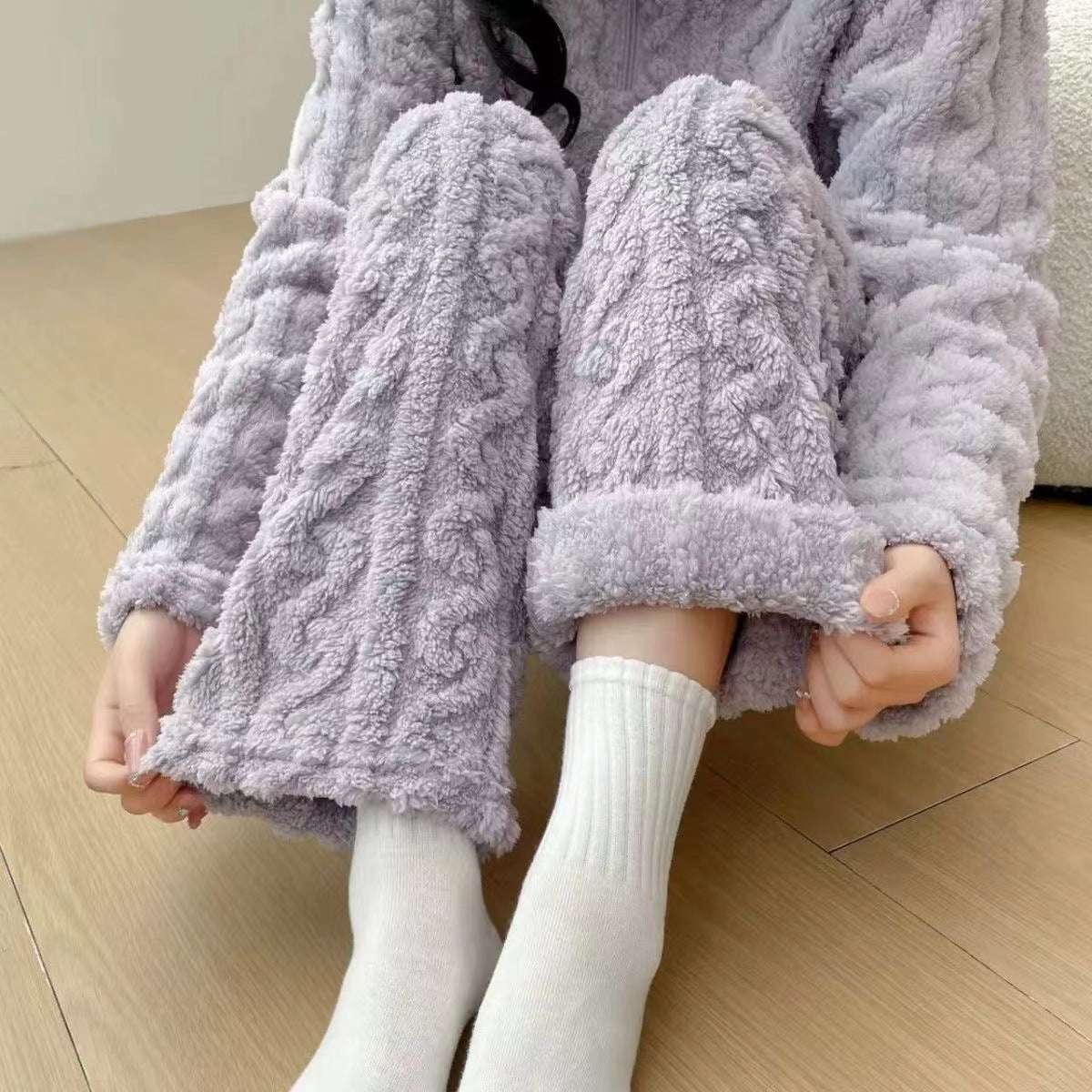 Twist Zipper Couple Fleece-lined Thick Coral Fleece