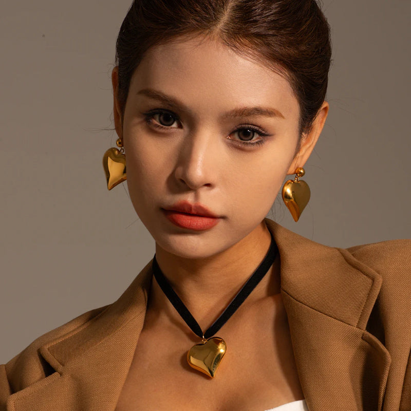Gold Plated Stainless Steel Love Heart Necklace | Hypoallergenic Chunky Water-Resistant Women’s Jewelry | Smooth & Tarnish-Free