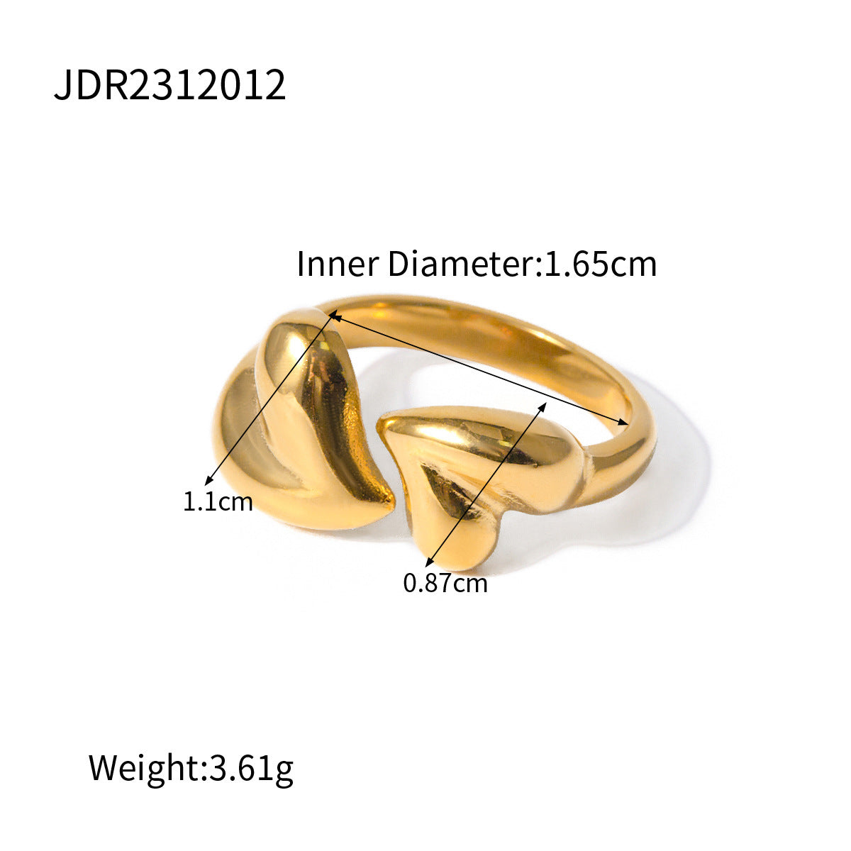 Women's Asymmetric Heart Open Ring - Stainless Steel Romantic Valentine's Day Gift