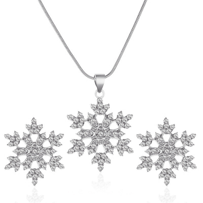 Women's 3pcs Snowflake Jewelry Set – Rhinestone Earrings & Pendant Necklace Valentine's Gift