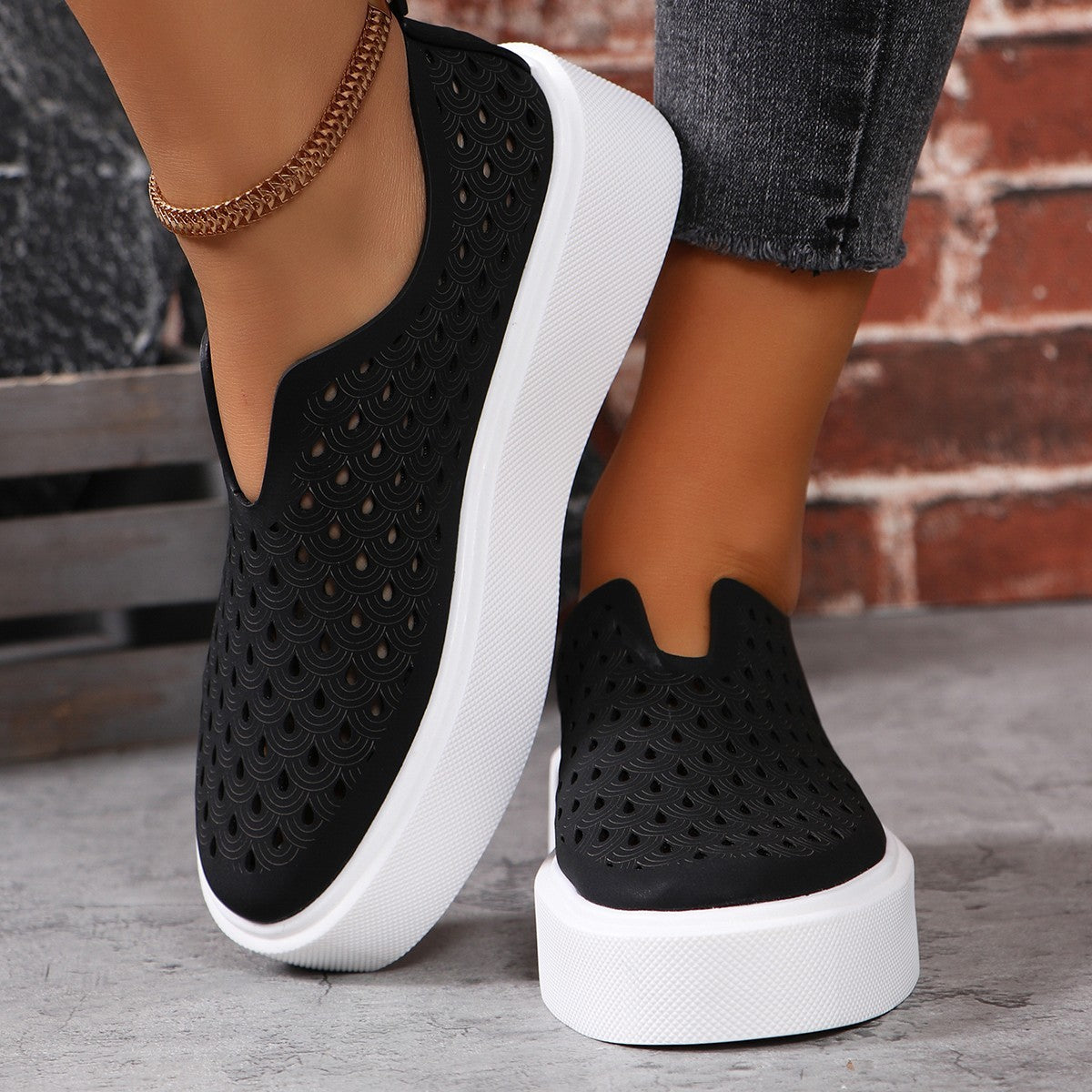 Fashion Hollow Flats Shoes | Casual Versatile Thick Sole Slip-On Shallow Shoes for Women