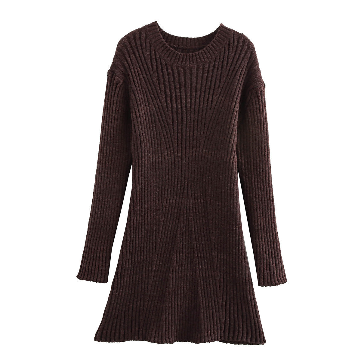 Solid Ribbed Knitted Dress Fall And Winter Slim-fit