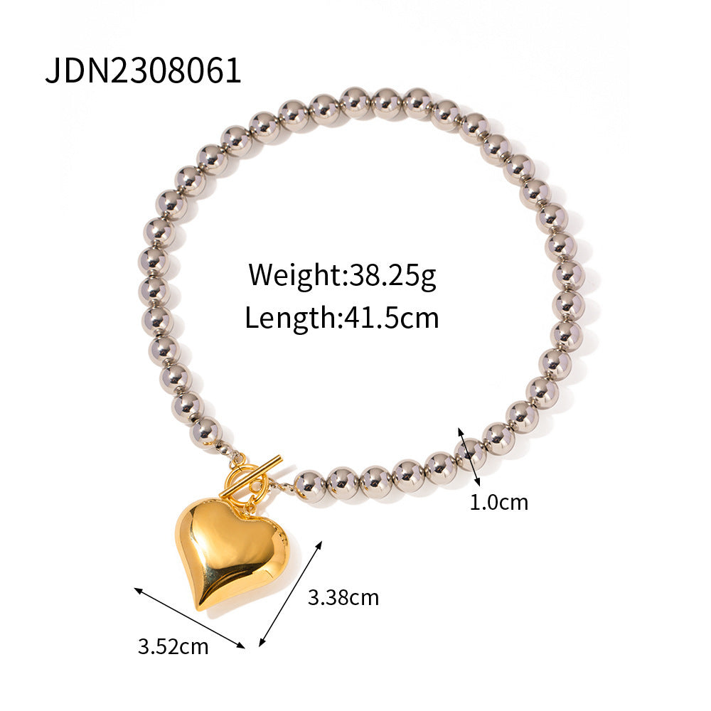 Gold Plated Stainless Steel Love Heart Necklace | Hypoallergenic Chunky Water-Resistant Women’s Jewelry | Smooth & Tarnish-Free