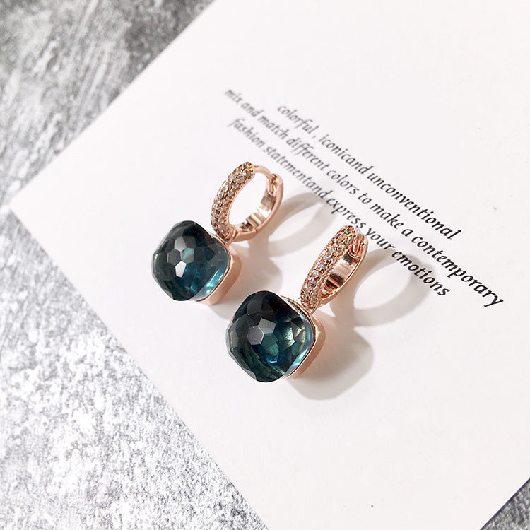 Women's Candy Color Earrings - Platinum-Plated with Transparent Zircon Crystals
