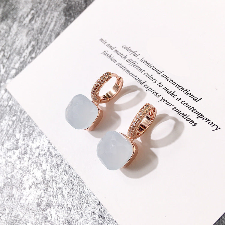 Women's Candy Color Earrings - Platinum-Plated with Transparent Zircon Crystals