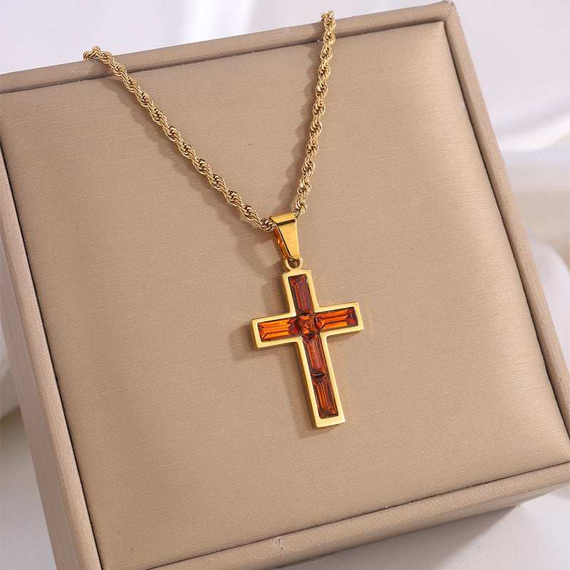 European & American Diamond Cross Necklace - Fashion Jewelry, No Color Fading