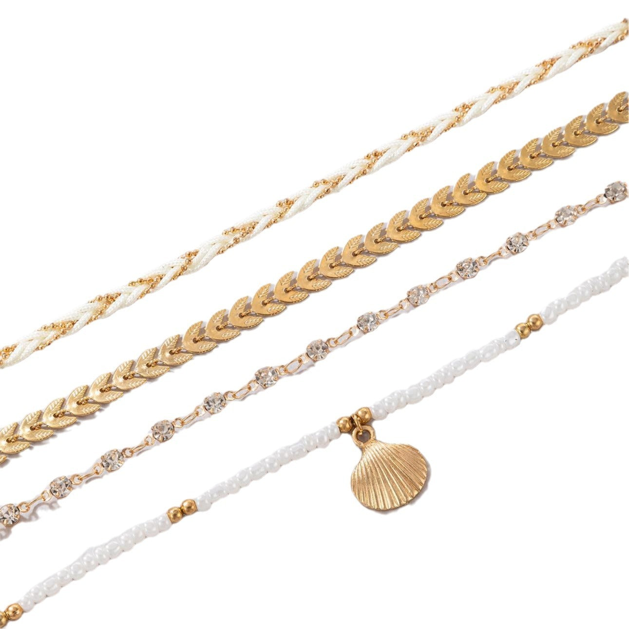 4-Piece Bohemian Woven Rope Anklet Set – Geometric Alloy & Black Beads for Men and Women