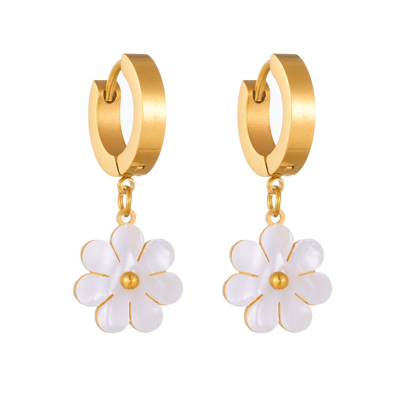 Stainless Steel Daisy Flower Jewelry Set – Double Layer Necklace , Earrings & Bracelet