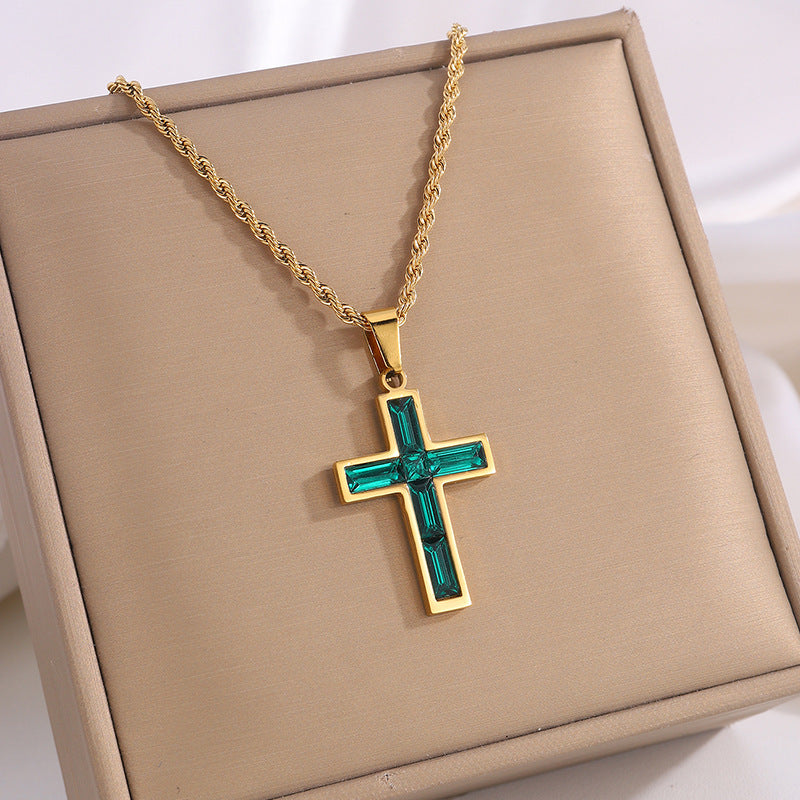 European & American Diamond Cross Necklace - Fashion Jewelry, No Color Fading