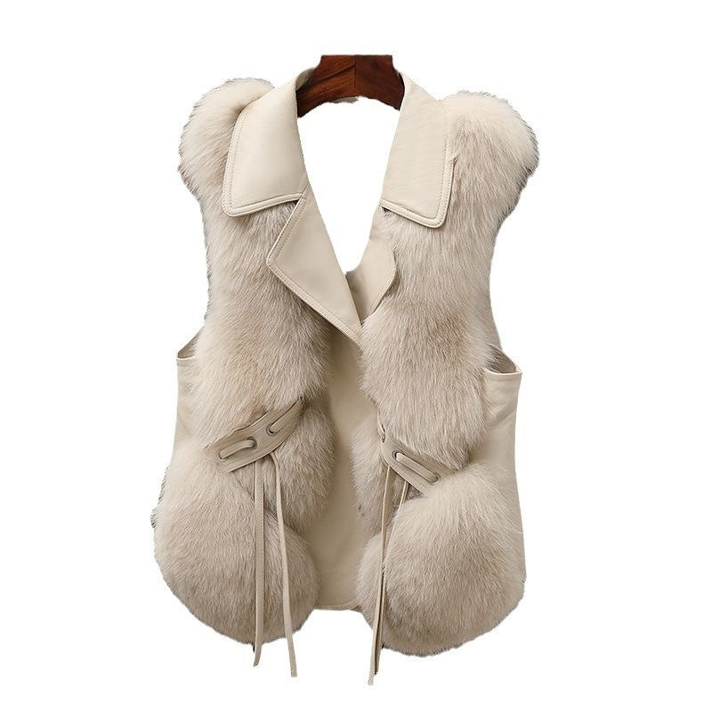 Women's Faux Fur Vest - Short Patchwork Fox Fur Coat, Elegant Warm Winter Outerwear
