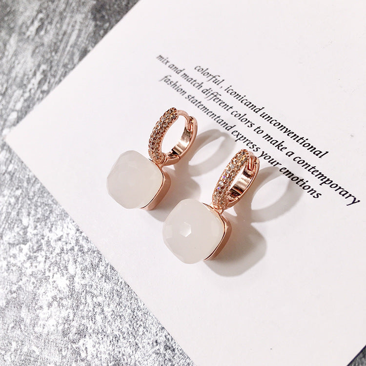 Women's Candy Color Earrings - Platinum-Plated with Transparent Zircon Crystals