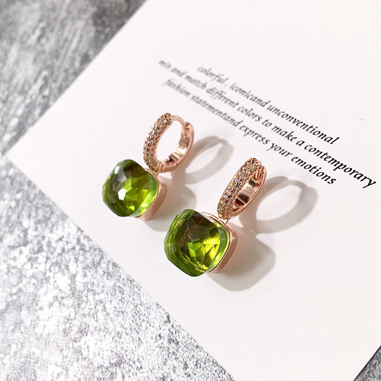 Women's Candy Color Earrings - Platinum-Plated with Transparent Zircon Crystals