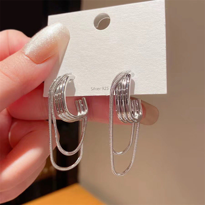 Light Luxury Minority High-grade Multi-layer Chain Long Fringe Earrings for Women