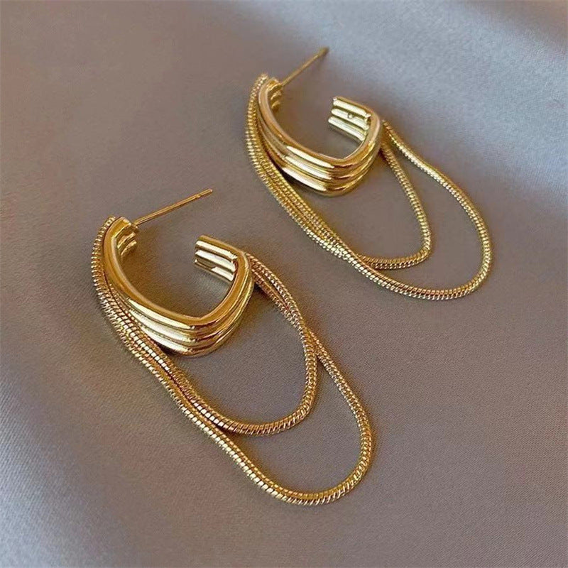 Light Luxury Minority High-grade Multi-layer Chain Long Fringe Earrings for Women