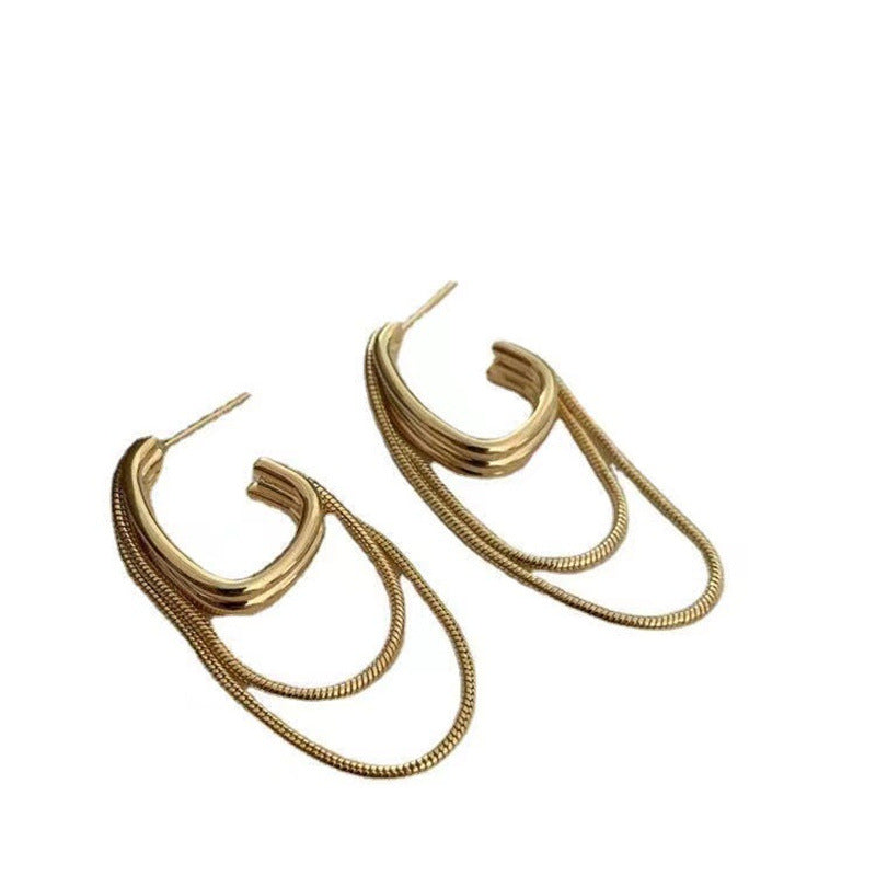 Light Luxury Minority High-grade Multi-layer Chain Long Fringe Earrings for Women