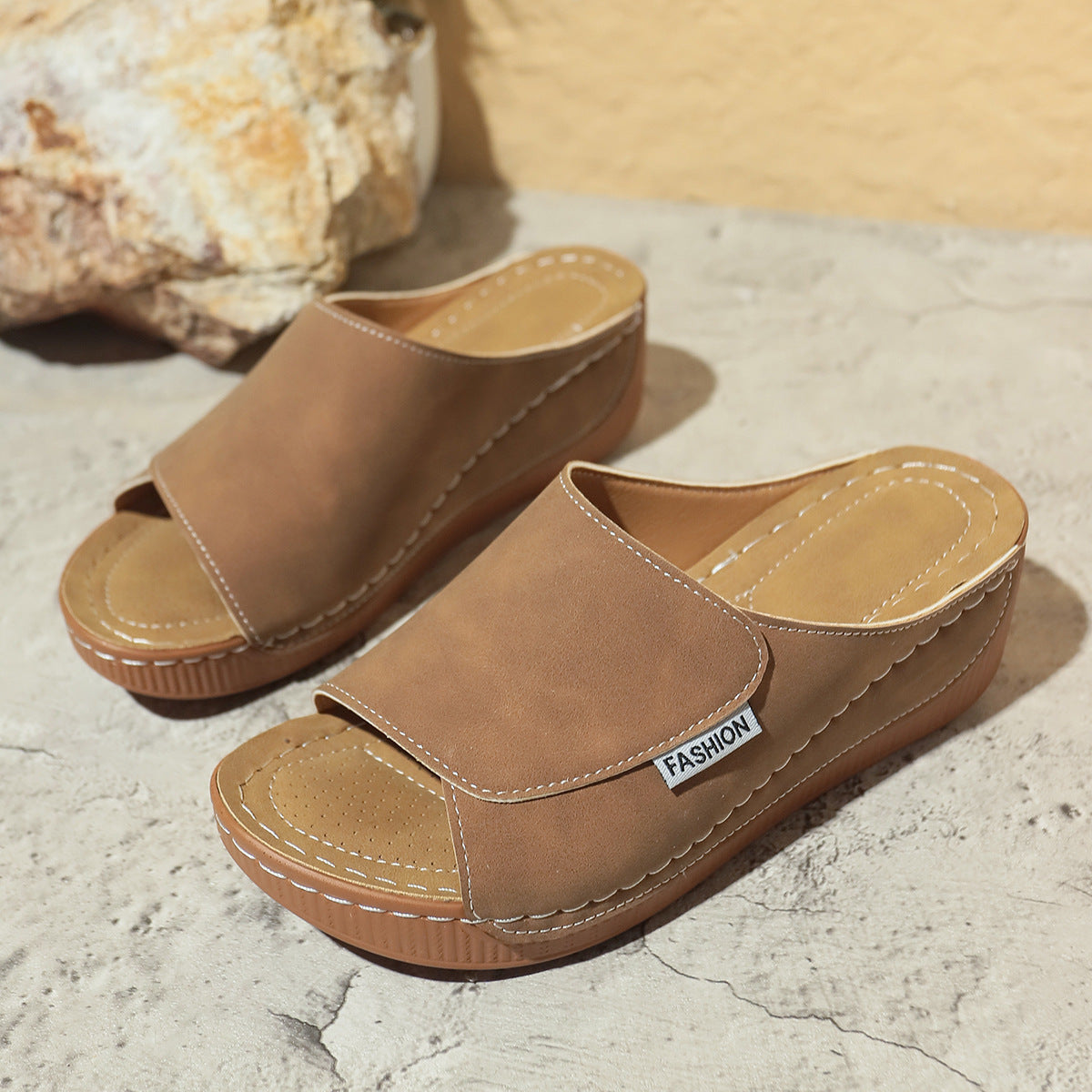 Women's Summer Wedge Slides – Thick Sole Fish Mouth Roman Sandals for Beach & Casual Wear