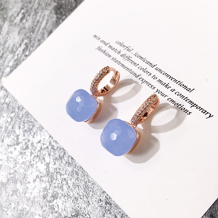 Women's Candy Color Earrings - Platinum-Plated with Transparent Zircon Crystals
