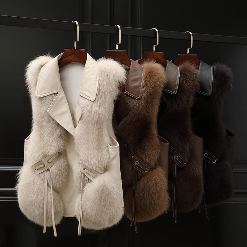 Women's Faux Fur Vest - Short Patchwork Fox Fur Coat, Elegant Warm Winter Outerwear