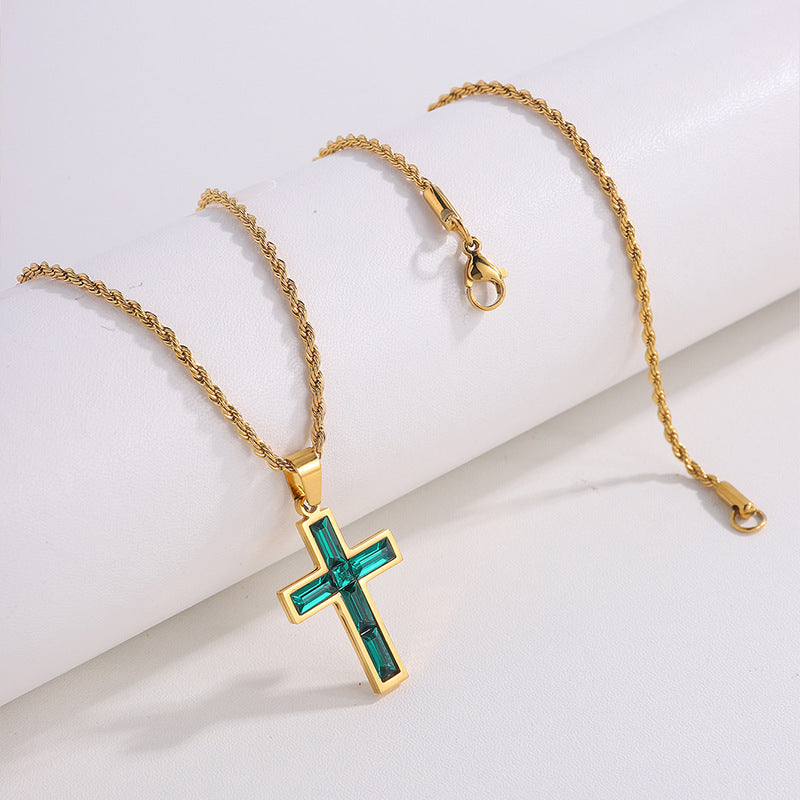 European & American Diamond Cross Necklace - Fashion Jewelry, No Color Fading