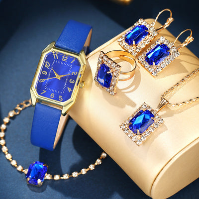 Koressa Luxe – Leather Square Watch & Jewelry Gift Set