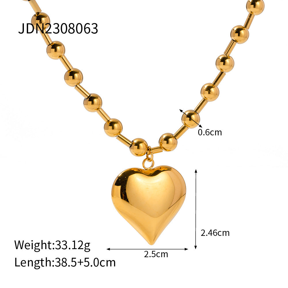 Gold Plated Stainless Steel Love Heart Necklace | Hypoallergenic Chunky Water-Resistant Women’s Jewelry | Smooth & Tarnish-Free