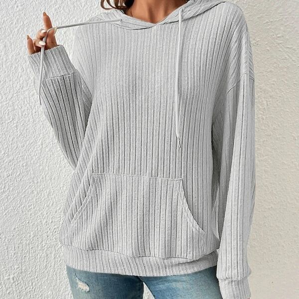 Drawstring Long-sleeved Hooded Sweatshirt With Pocket