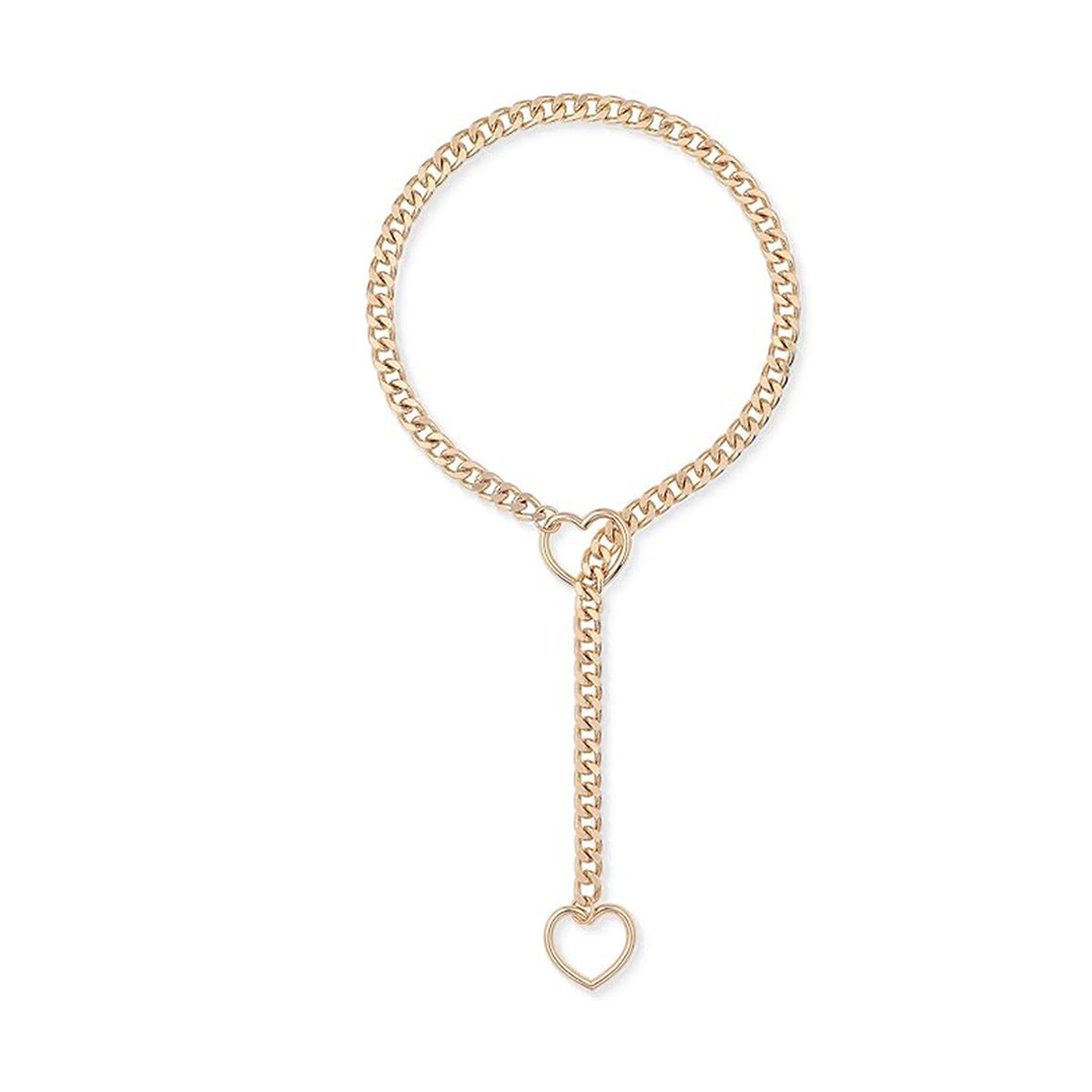 Stainless Steel Lariat Heart Necklace | Heavy Ring Cuban Long Chain Punk Rock Slipchain Choker Collar for Women & Men