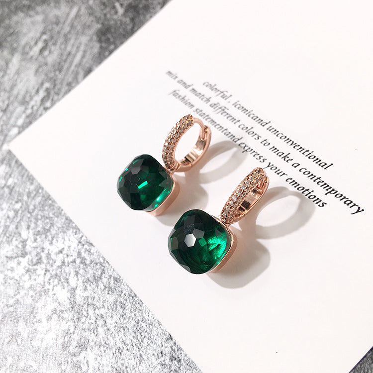 Women's Candy Color Earrings - Platinum-Plated with Transparent Zircon Crystals