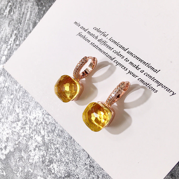 Women's Candy Color Earrings - Platinum-Plated with Transparent Zircon Crystals