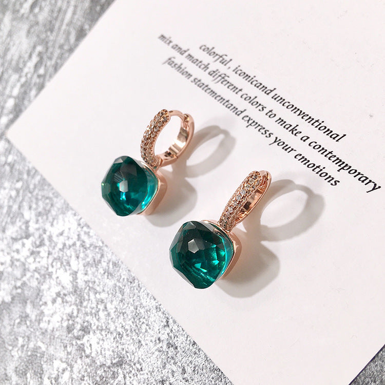 Women's Candy Color Earrings - Platinum-Plated with Transparent Zircon Crystals