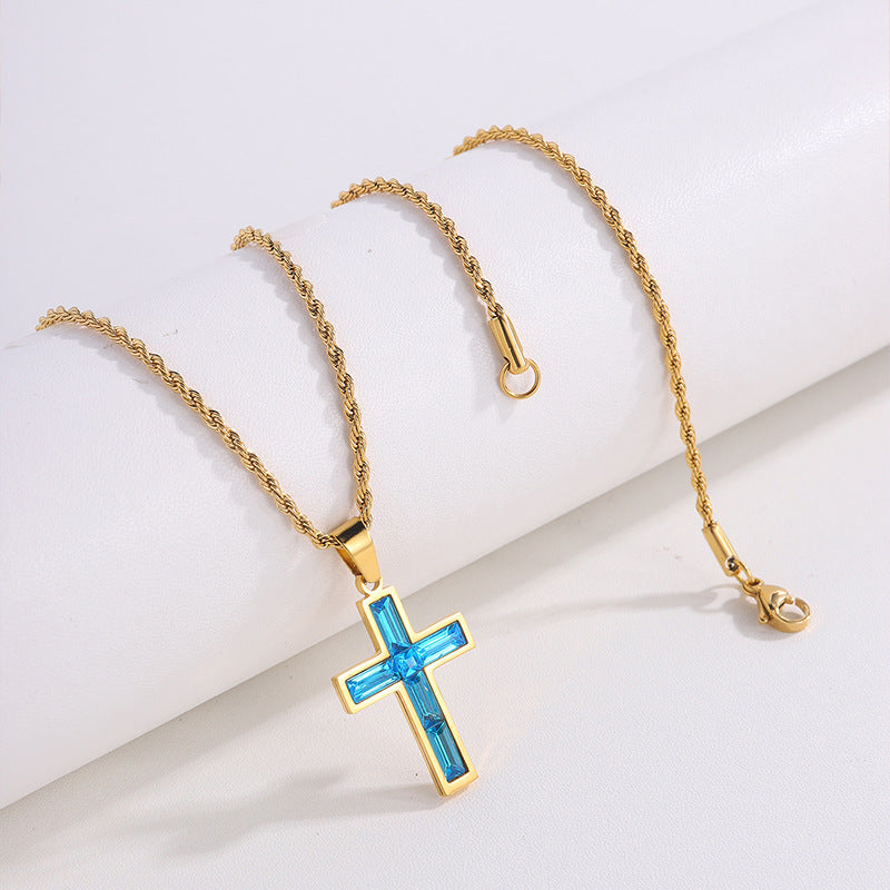 European & American Diamond Cross Necklace - Fashion Jewelry, No Color Fading