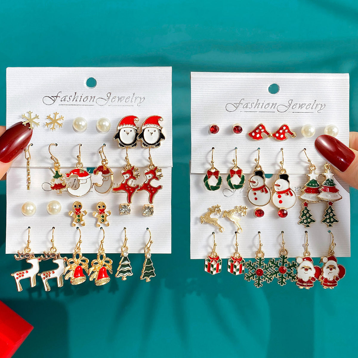 Christmas Series Snowflake Bell Earrings Combination Suit