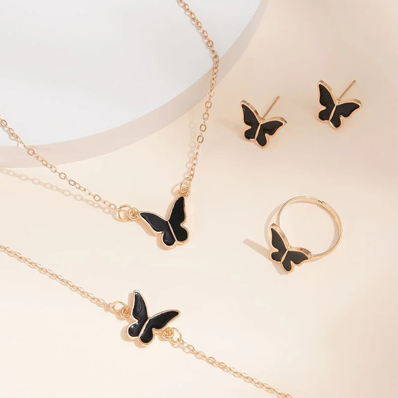 5PCS Butterfly Jewelry Set for Women | Necklace, Earrings, Ring & Bracelet | Bridal Wedding Gift