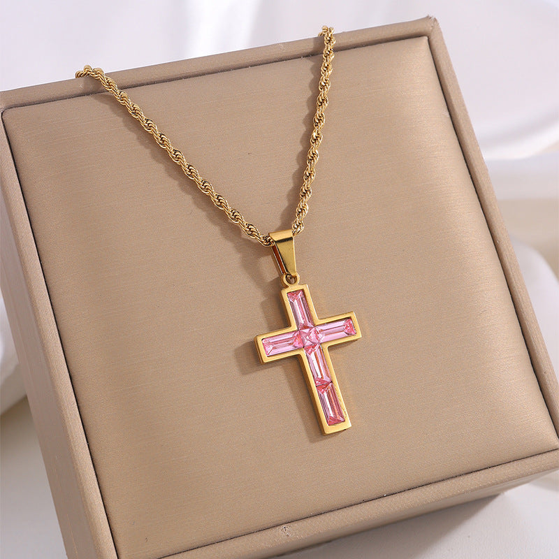 European & American Diamond Cross Necklace - Fashion Jewelry, No Color Fading