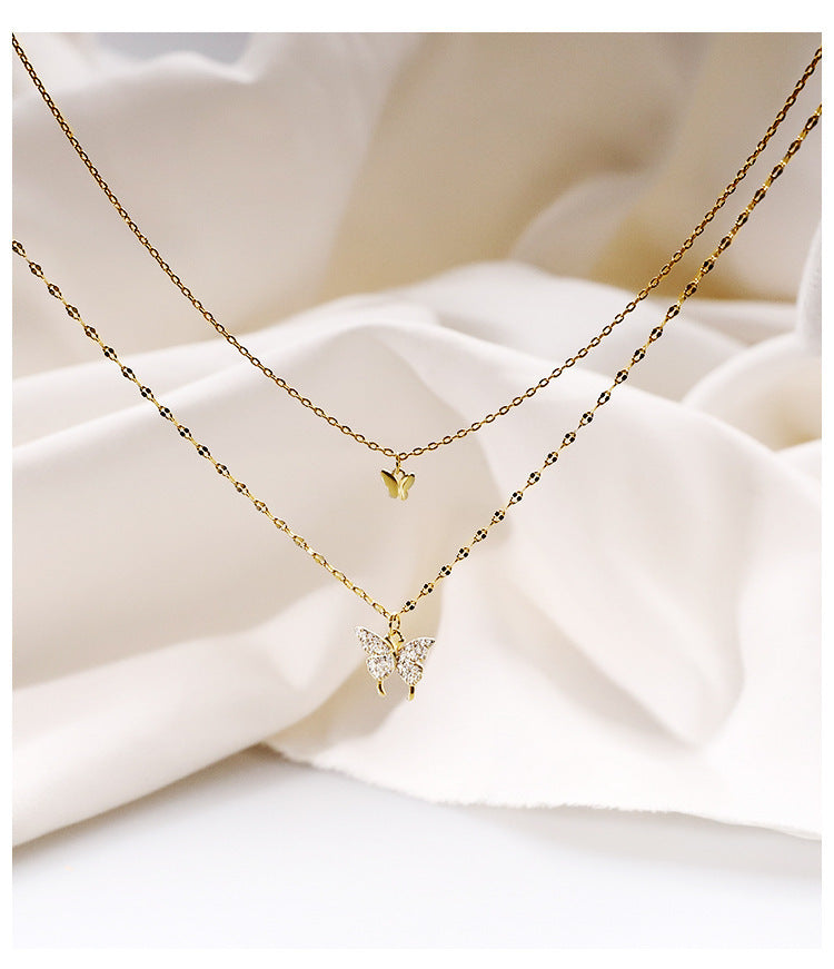 Double Butterfly Pendant Necklace | Gold Plated Butterfly Jewelry for Women | Engagement & Anniversary Gift