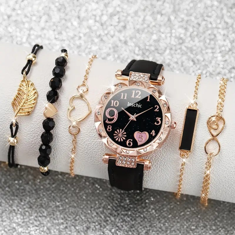 Women's Diamond Dial Belt Quartz Watch  Bracelet Suit