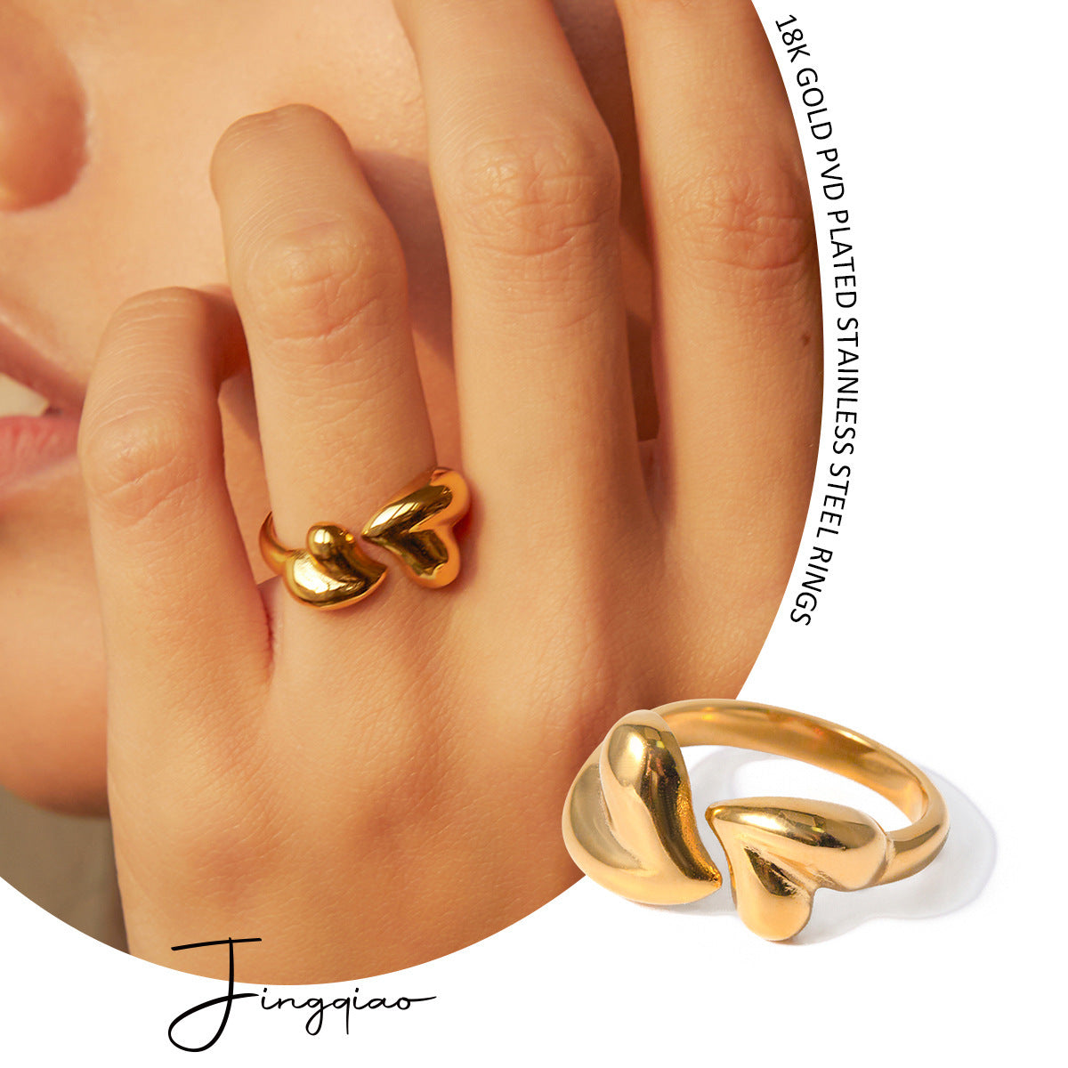 Women's Asymmetric Heart Open Ring - Stainless Steel Romantic Valentine's Day Gift
