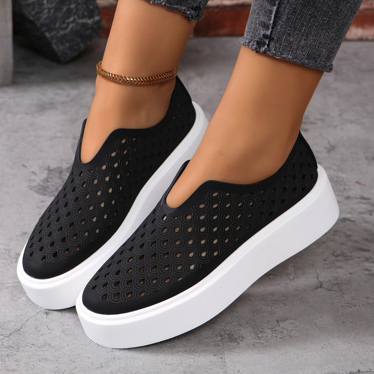 Fashion Hollow Flats Shoes | Casual Versatile Thick Sole Slip-On Shallow Shoes for Women