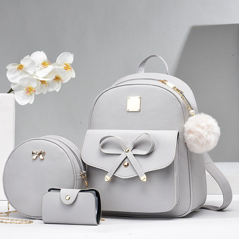 Fashion Women's PU Bow 3pcs Bag Set | Cute Backpack, Crossbody Bag & Coin Purse for Young Girls & Students