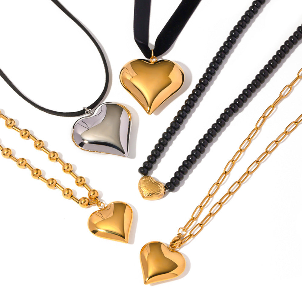 Gold Plated Stainless Steel Love Heart Necklace | Hypoallergenic Chunky Water-Resistant Women’s Jewelry | Smooth & Tarnish-Free