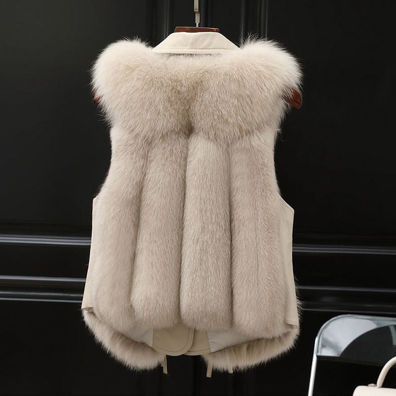 Women's Faux Fur Vest - Short Patchwork Fox Fur Coat, Elegant Warm Winter Outerwear