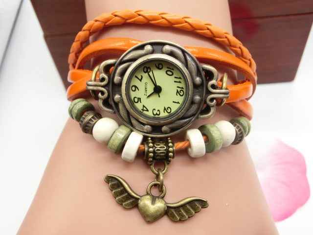 Vintage casual flying heart pendant bracelet watch