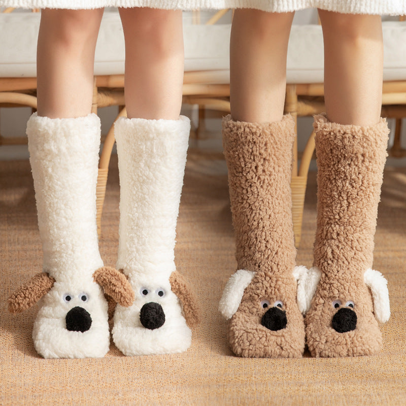 Cute Cartoon Dog Floor Socks Winter Warm Non-slip