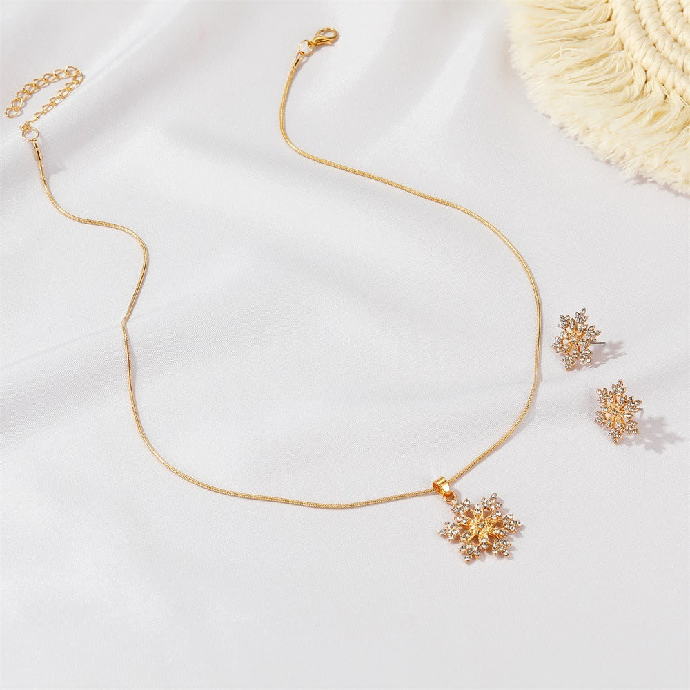 Women's 3pcs Snowflake Jewelry Set – Rhinestone Earrings & Pendant Necklace Valentine's Gift